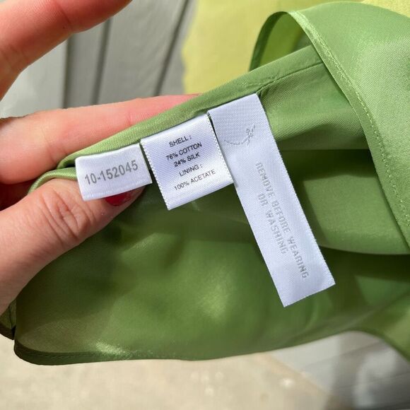 Y2K Ann Taylor Strapless Dress Sz 6 Green Cotton Silk Twill Corset Bodice - Picture 5 of 12